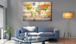 Obraz - Mapa na drewnie: Kolorowe podróże