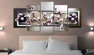 OBRAZ NA ŚCIANĘ DO SALONU, 100 x 50 cm, 5 CZĘŚCIOWY - Magnolia i ogród Zen
