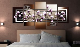 OBRAZ NA ŚCIANĘ DO SALONU, 100 x 50 cm, 5 CZĘŚCIOWY - Ogród Zen i magnolia