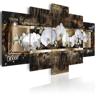 Obraz 5-częściowy - Złoty, Białe Orchidee