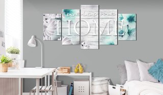 Obraz 5-częściowy - Błękitny HOME deski