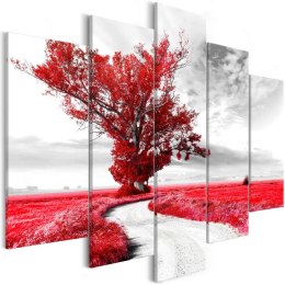 Obraz - Drzewo przy drodze (5-częsciowy) czerwony