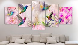 Obraz - Kolorowe kolibry (5-częściowy) szeroki różowy