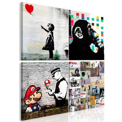 Kwadratowy Obraz - Kolaż Banksy, 4-częściowy