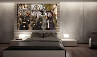 OBRAZ NA ŚCIANĘ DO SALONU, NA PŁÓTNIE, 120 x 80 cm, Zwierzęce trio brązowy