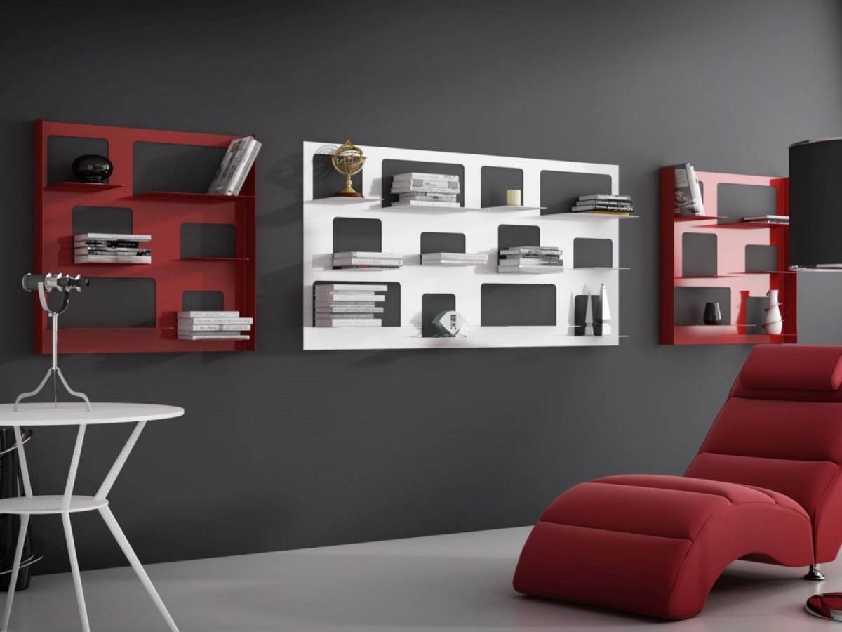 Biblioteczka Metalowa 3 szara, szeroka na ścianę Biblioteczka Metalowa 3 szara, szeroka na ścianę