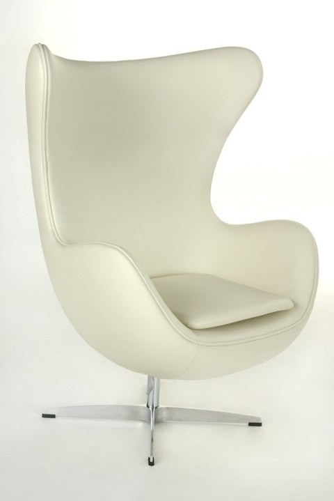 FOTEL EGG, JAJO, BIAŁA SKÓRA NATURALNA, CHROMOWANY, DO SALONU, NOWOCZESNY