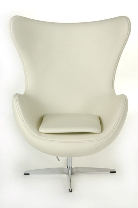 FOTEL EGG, JAJO, BIAŁA SKÓRA NATURALNA, CHROMOWANY, DO SALONU, NOWOCZESNY