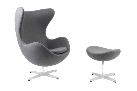 Fotel EGG - Jajo, z podnóżkiem kaszmir 42 szary jasny Premium