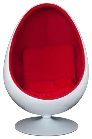 FOTEL EGG, JAJO, OWALNY, BIAŁO-CZERWONY, FUTURYSTYCZNY, OBROTOWY, NIETYPOWY