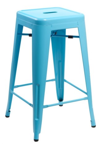 NIEBIESKI METALOWY HOKER LOFT ARTPRO, STOŁEK BAROWY, DO KUCHNI, 75 CM