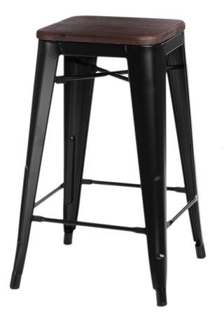 METALOWY CZARNY HOKER LOFT ARTPRO, INDUSTRIALNY, DO KUCHNI, DREWNO, 65 CM