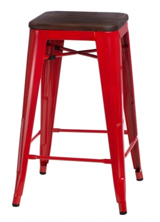 CZERWONY METALOWY HOKER LOFT ARTPRO, STOŁEK BAROWY,DO KUCHNI, DREWNO