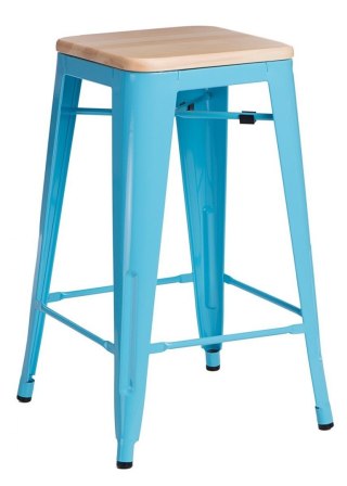METALOWY HOKER LOFT ARTPRO Wood 65 CM niebieski, sosna natura