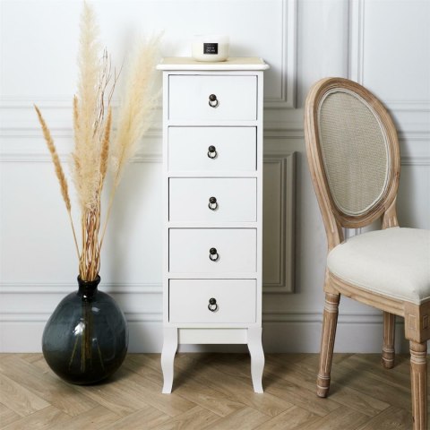 BIAŁA ELEGANCKA KOMODA, WĄSKA, VINTAGE, 5 SZUFLAD BIAŁA ELEGANCKA KOMODA, WĄSKA, VINTAGE, 5 SZUFLAD