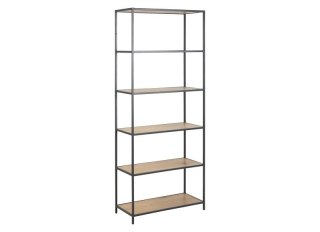 REGAŁ DENMARK, DĄB, 6 PÓŁEK, CZARNY METAL, LOFT, INDUSTRIALNY, 185 CM