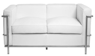DWUOSOBOWA SOFA LC2, CHROMOWANY METAL, BIAŁA SKÓRA NATURALNA, EKSKLUZYWNA