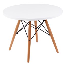 Stolik okrągły, 60 cm - Biały, drewniane nogi, MDF