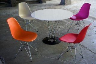 OKRĄGŁY BIAŁY STÓŁ CYKLON, 100 CM, METALOWE NOGI, NOWOCZESNY, LOFT