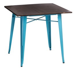 Kwadratowy stół, metal, drewno, niebieski, ciemny