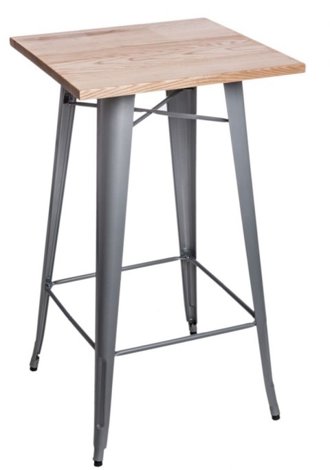 Kwadratowy stół barowy, metal, jesion, srebrny Kwadratowy stół barowy, metal, jesion, srebrny