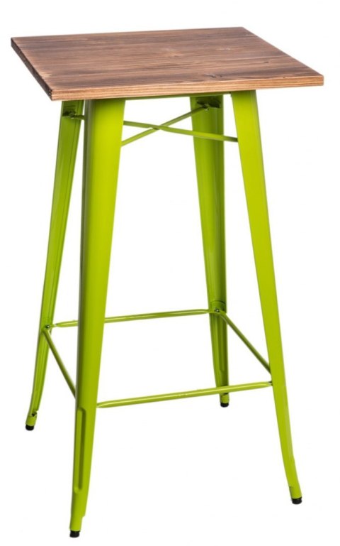 Kwadratowy stół barowy, metal, drewno, zielony Kwadratowy stół barowy, metal, drewno, zielony