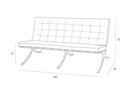 Sofa BA2 2 osobowa, brązowa skóra naturalna