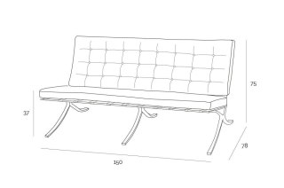 Sofa BA2 2 osobowa, brązowa skóra naturalna
