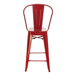 CZERWONY METALOWY HOKER LOFT ARTPRO Z OPARCIEM, STOŁEK BAROWY, 75 CM