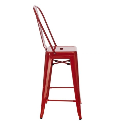 CZERWONY METALOWY HOKER LOFT ARTPRO Z OPARCIEM, STOŁEK BAROWY, 75 CM