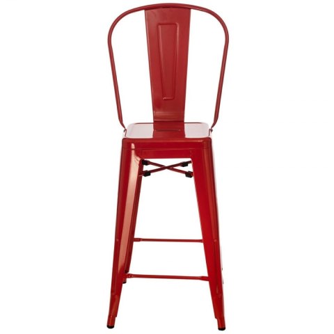 CZERWONY METALOWY HOKER LOFT ARTPRO Z OPARCIEM, STOŁEK BAROWY, 75 CM