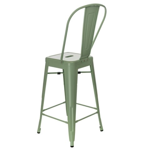 ZIELONY METALOWY HOKER LOFT ARTPRO Z OPARCIEM, STOŁEK BAROWY DO WYSPY 66 CM
