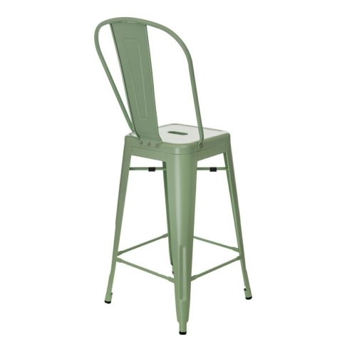 ZIELONY METALOWY HOKER LOFT ARTPRO Z OPARCIEM, STOŁEK BAROWY DO WYSPY 66 CM