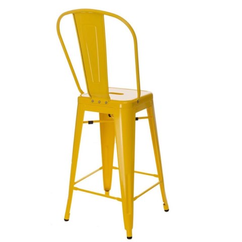 ŻÓŁTY METALOWY HOKER LOFT ARTPRO, INDUSTRIALNY, STOŁEK BAROWY, Z OPARCIEM