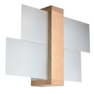 NOWOCZESNY DREWNIANY KINKIET ŚCIENNY, LAMPA ŚCIENNA, BIAŁE SZKŁO 30 CM, E27