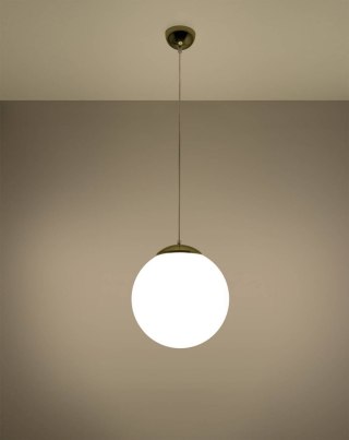 LAMPA WISZĄCA VELOCE, BIAŁA SZKLANA KULA, ZŁOTA, E27, 30CM, GLAMOUR, SALON