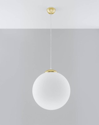 LAMPA WISZĄCA VELOCE, ZŁOTA, SZKLANA BIAŁA KULA, GLAMOUR, POLSKI PRODUCENT