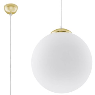 LAMPA WISZĄCA VELOCE, ZŁOTA, SZKLANA BIAŁA KULA, GLAMOUR, POLSKI PRODUCENT