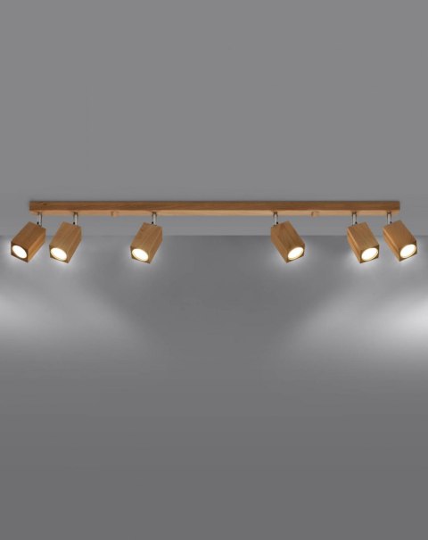 DREWNIANA LAMPA LOFT, DĄB, SZYNA, SPOT, 6 x GU10