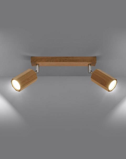 DREWNIANA LAMPA NATURALNA, DĄB, SPOT, 2 x GU10