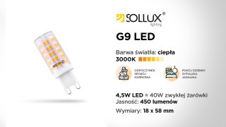 ŻARÓWKA LED G9 RADICE, 4.5W, 510LM, CIEPŁA BIEL, 3000K, ZAMIENNIK 42W