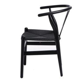 Krzesło drewniane do kuchni, czarne, plecionka