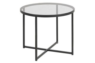 OKRĄGŁY SZKLANY STOLIK DO SALONU, NOWOCZESNY, CZARNY METAL, LOFT, 55 CM
