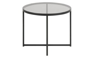 OKRĄGŁY SZKLANY STOLIK DO SALONU, NOWOCZESNY, CZARNY METAL, LOFT, 55 CM