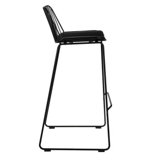 METALOWY CZARNY HOKER Z OPARCIEM, INDUSTRIALNY, LOFT, Z PODUSZKĄ, 75 cm