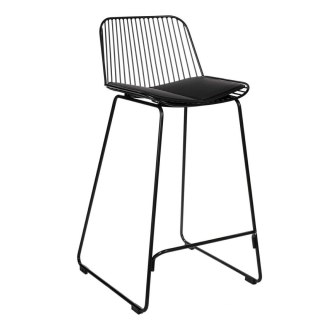 METALOWY CZARNY HOKER Z OPARCIEM, INDUSTRIALNY, LOFT, Z PODUSZKĄ, 66 CM