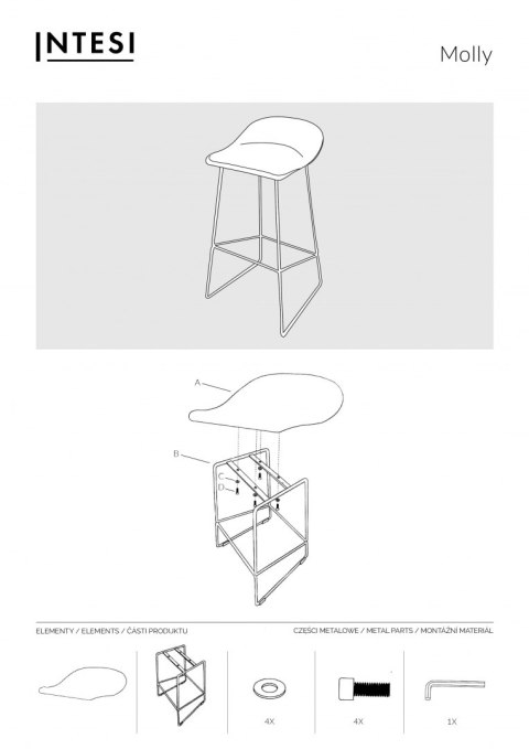 KRZESŁO BAROWE HOKER MODUS, NOWOCZESNE, METALOWE, MATOWE, STYLOWE, 66 CM