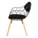 Krzesło Ażurowe, Czarne z poduszką - metal, drewno