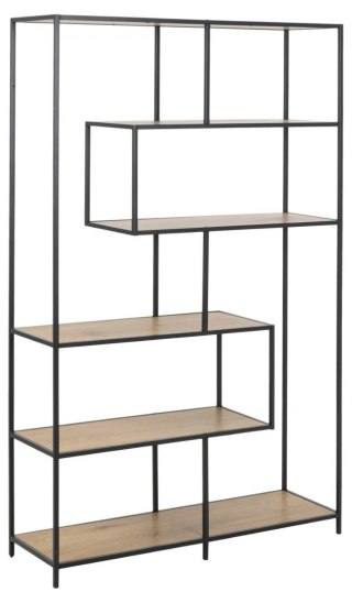 REGAŁ NA KSIĄŻKI DENMARK, DĄB, CZARNY METAL, 6 PÓŁEK, LOFT, DO SALONU