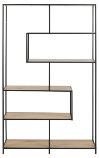 REGAŁ NA KSIĄŻKI DENMARK, DĄB, CZARNY METAL, 6 PÓŁEK, LOFT, DO SALONU